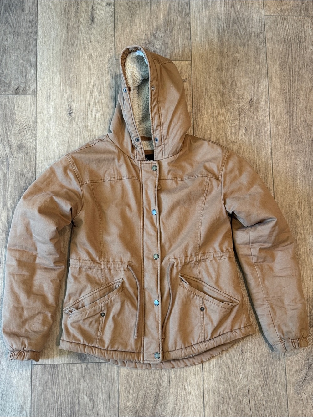 Hollister Tan Hooded Utility Jacket with Sherpa Lining